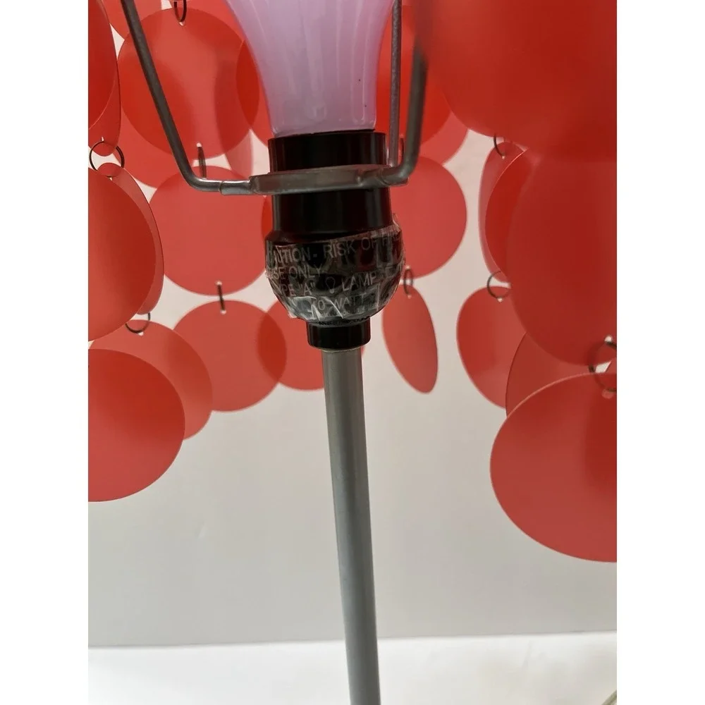 Vintage Table Lamp Red Plastic Disc Circles Silver Base Funky 70's Brady Bunch
